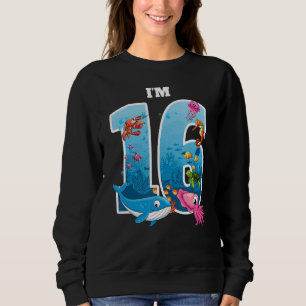 Sudadera Cumpleaños de un animal de 16 años en el mar de ba