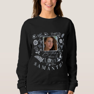 Sudadera Cumpleaños Floral Moderno Tipografía Foto Doodle