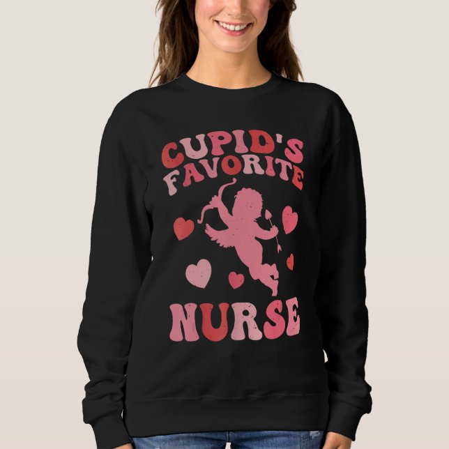 Sudadera Cupid's Favorite Nurse Cute Pink Heart Happy Valen (Anverso)
