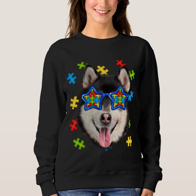 Sudadera Cura Siberiana Husky Autism Puzzle Gafas de sol Pu (Anverso)