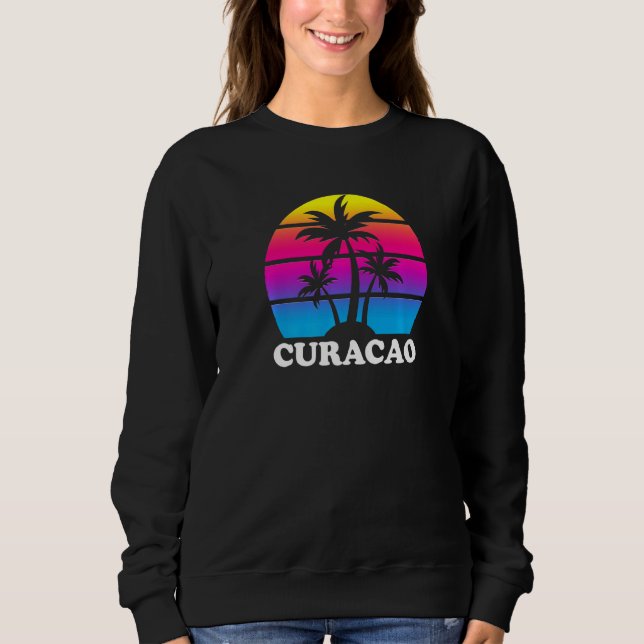 Sudadera Curacao Caribe Retro Palm Tree Sunset Vacation (Anverso)