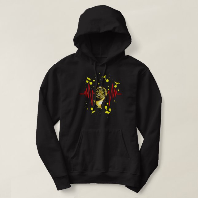 Sudadera Curioso instrumento musical del Cuerno Francés Hor (Diseño del anverso)