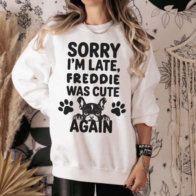 Sudadera Custom Hand Drawn Funny French Bulldog Mama (personalized dog mom sweatshirt)