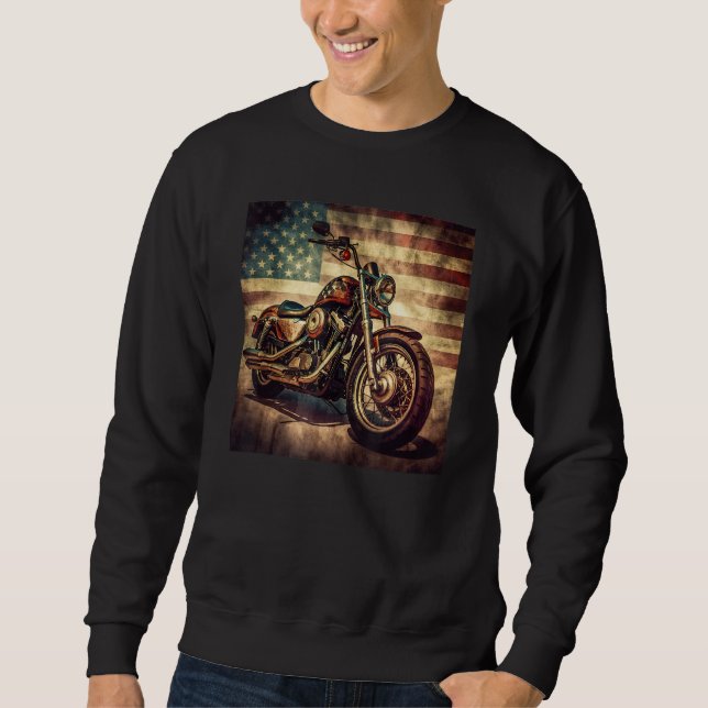 Sudadera Custom Motorcycle Retro USA Flag Retro Biker Vinta (Anverso)