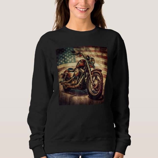 Sudadera Custom Motorcycle Retro USA Flag Retro Biker Vinta (Anverso)