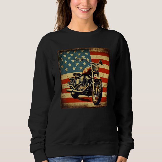 Sudadera Custom Motorcycle Retro USA Flag Retro Biker Vinta (Anverso)