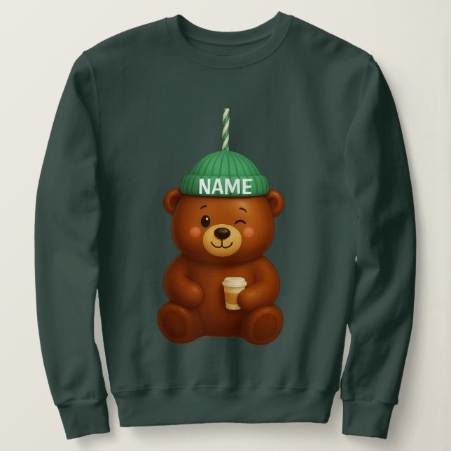 Sudadera Custom Name Bearista | Personalized Barista Bear | (Anverso del diseño)