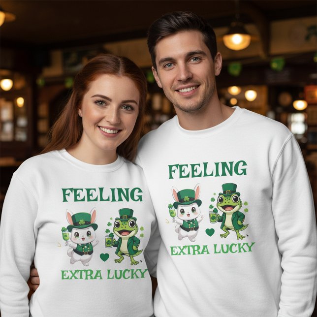 Sudadera Custom Text St. Patrick's Day Frog and Bunny (Subido por el creador)