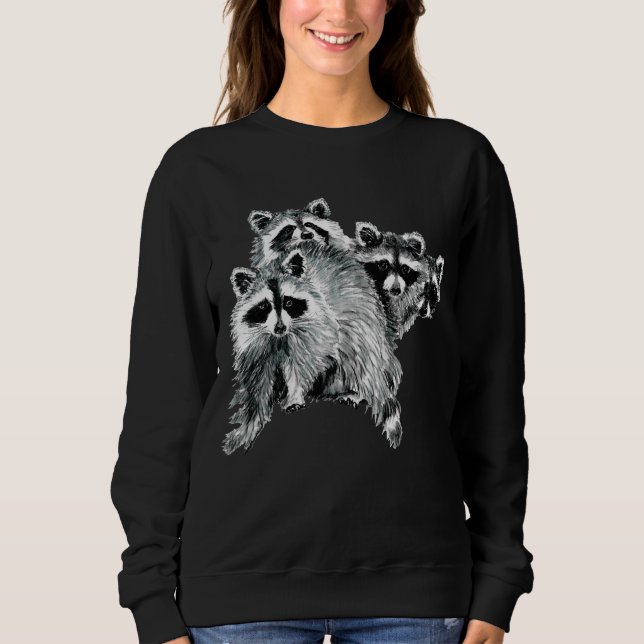 Sudadera Cuta acuarela Raccoon Animal Family Fun Art (Anverso)