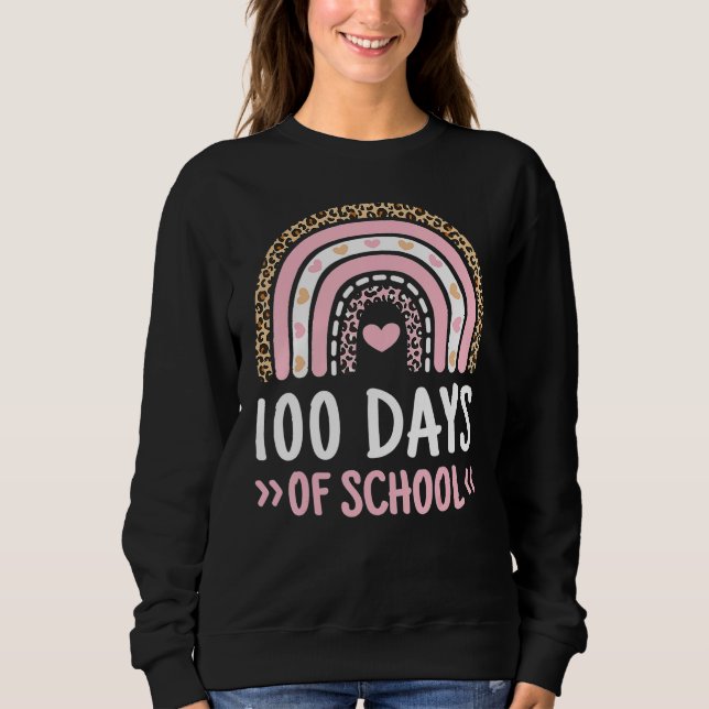 Sudadera Cute 100th Day Of School 100 Days Leopard Rainbow  (Anverso)