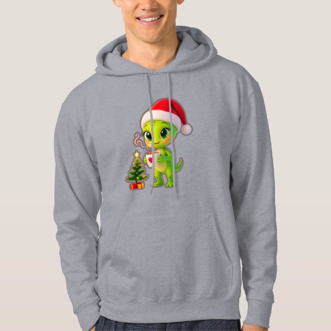Sudadera **Cute 3D Green Alien in Santa Hat with Hot Chocol (Anverso)