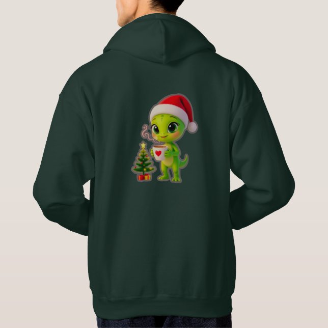Sudadera **Cute 3D Green Alien in Santa Hat with Hot Chocol (Reverso)