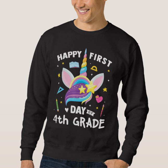 Sudadera Cute 4th Grade Unicorn Kids Girls Happy First Day  (Anverso)