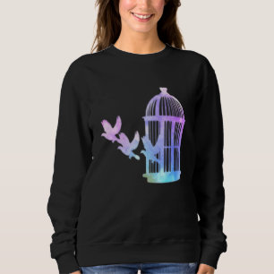 Sudadera Cute acuarela Cage Birds Flying Art Bird Watchin