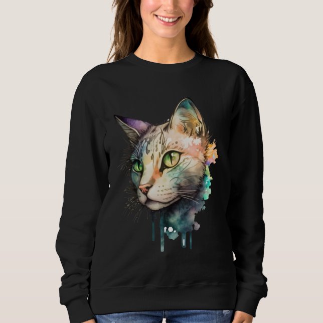 Sudadera Cute adorable unique watercolor cat (Anverso)