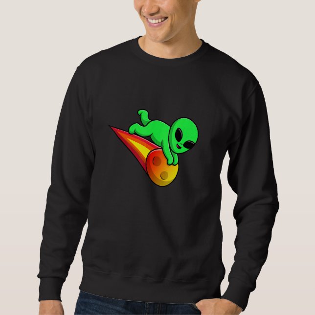 Sudadera Cute Alien Flying with Meteorite Stone Asteroid UF (Anverso)