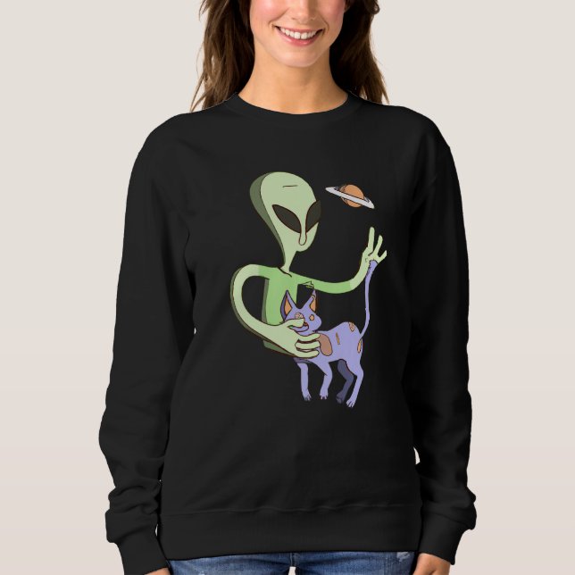 Sudadera Cute Alien Petting A Cat For Cat Mom Dad Pet  Cost (Anverso)