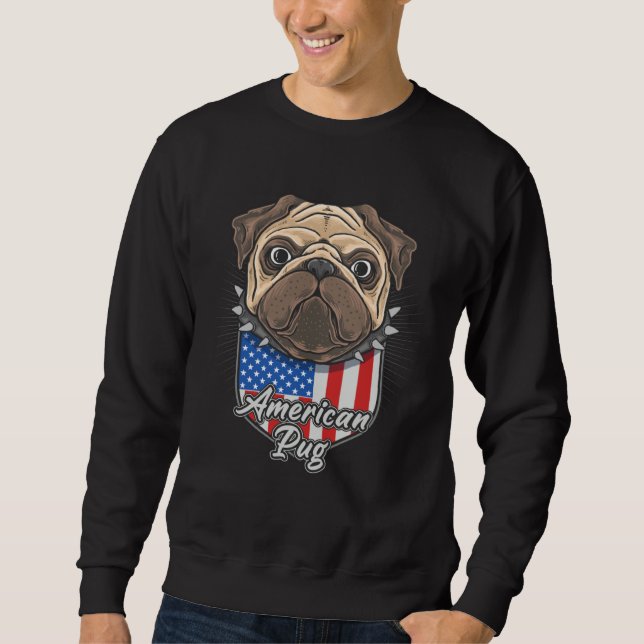 Sudadera Cute American Pug with USA Flag Shield Background  (Anverso)