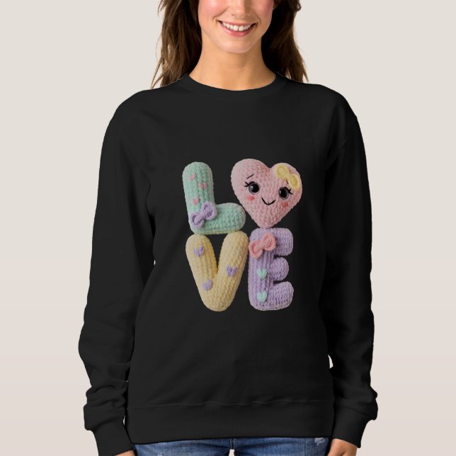 Sudadera Cute Amigurumi Crochet Love Letters Kawaii Heart  (Anverso)