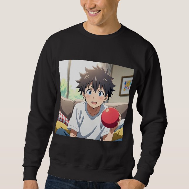 Sudadera Cute Anime Boy with Blue Eyes Holding a Red Ball a (Anverso)