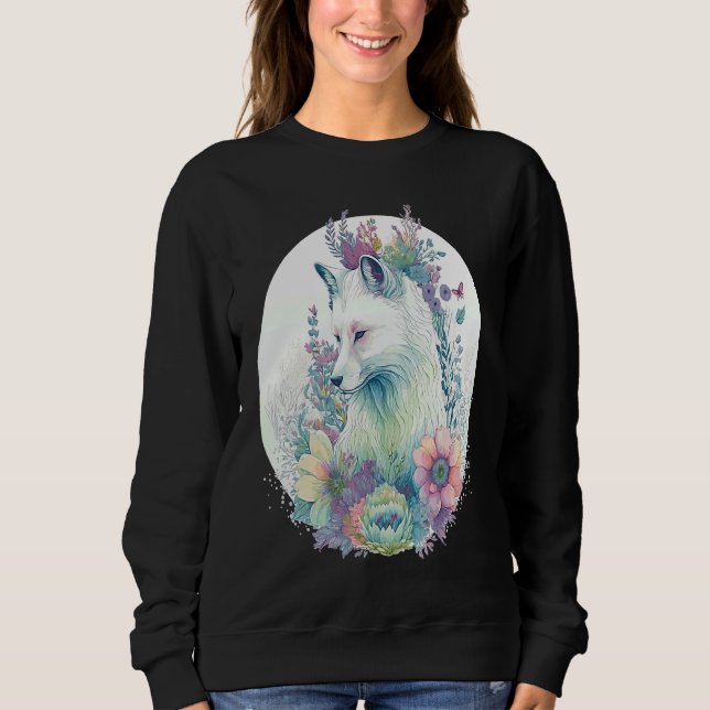 Sudadera Cute Arctic Fox Flower Crown Animal (Anverso)