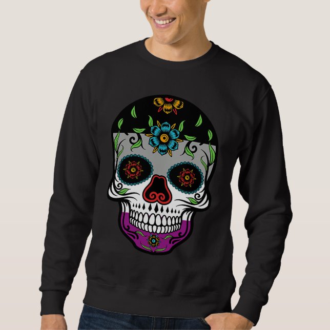 Sudadera Cute asexual proud flag sugar skull (Anverso)