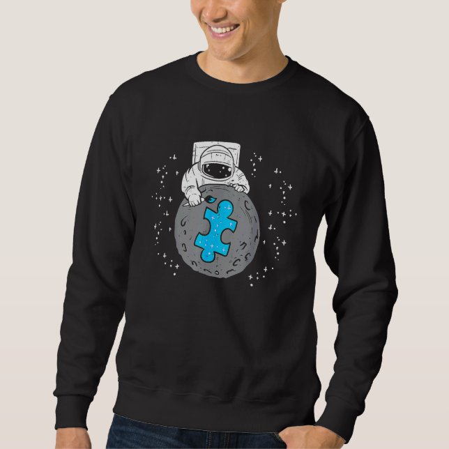 Sudadera Cute Astronaut Moon Blue Puzzle Piece Autism Aware (Anverso)