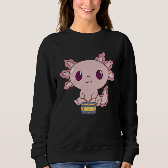 Sudadera Cute Axolotl Playing Snare Percussion  Snare Drumm (Anverso)