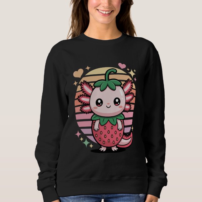 Sudadera Cute Axolotl Strawberry Kawaii Pastel Retro Sunset (Anverso)