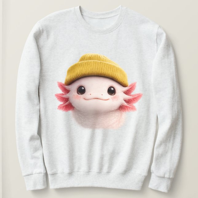 Sudadera Cute Axolotl Wearing Beanie Retro 90s Design  (Anverso del diseño)