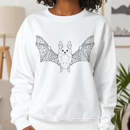 Sudadera Cute Bat Con Alas Abiertas Línea Simple Arte Hallo