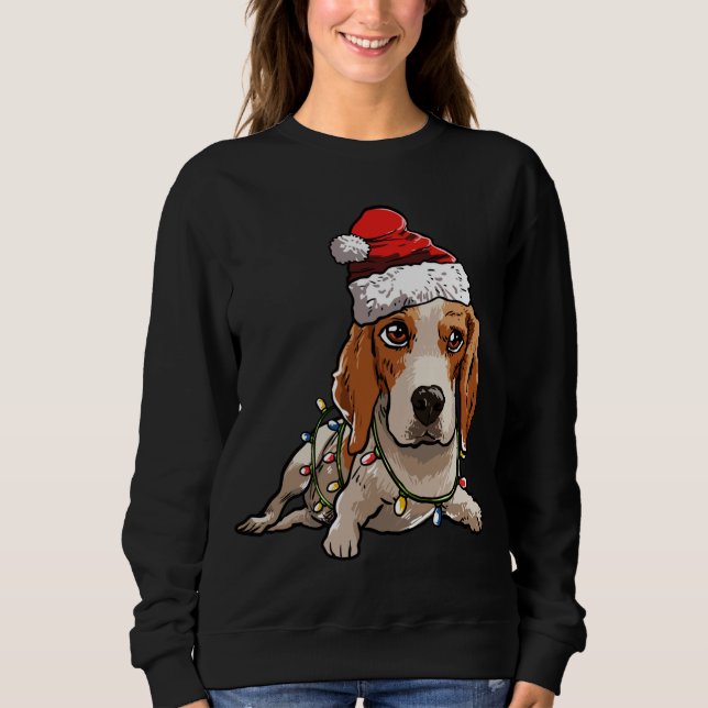 Sudadera Cute Beagle Santa Christmas Tree Enfoca Navidad (Anverso)