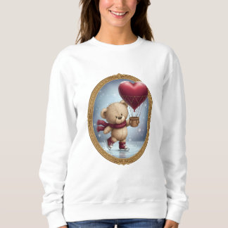 Sudadera Cute Bear Holding Heart Balloon in Snowy Sky – Ado