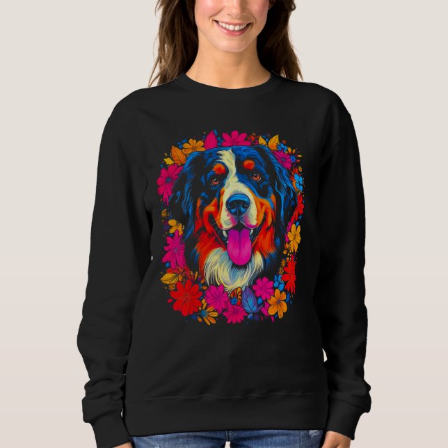 Sudadera Cute Bernese Mountain Dog Flowers (Anverso)