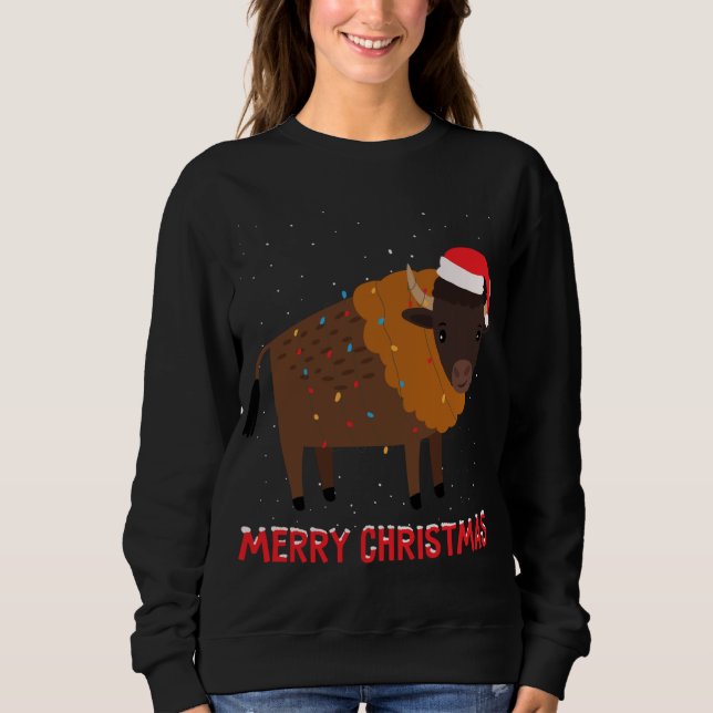 Sudadera Cute bison Christmas Tree Enfoca Navidad Holidays (Anverso)