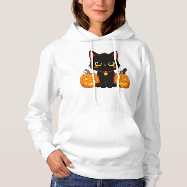 Sudadera Cute Black Cat and Pumpkins Halloween (Anverso)