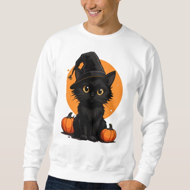 Sudadera Cute Black Cat Cartoon T-Shirt | Funny Gift for Ca (Anverso)