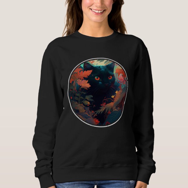 Sudadera Cute Black Cat Hiding in Spring Flowers Aesthetic  (Anverso)