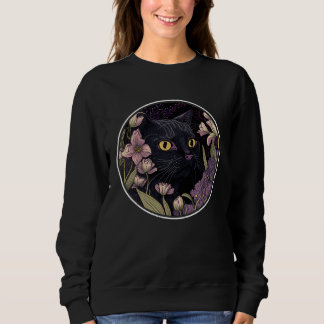 Sudadera Cute Black Cat Hiding in Spring Flowers Aesthetic 