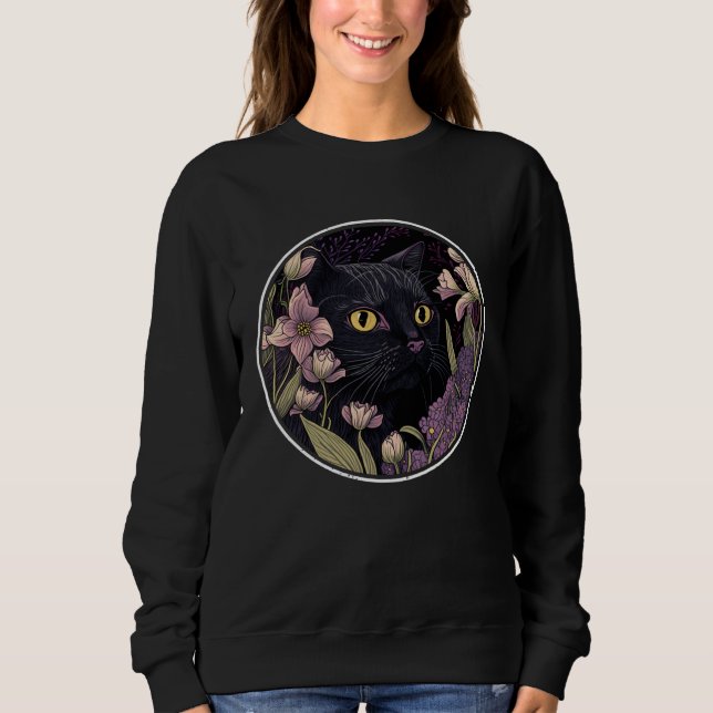 Sudadera Cute Black Cat Hiding in Spring Flowers Aesthetic  (Anverso)