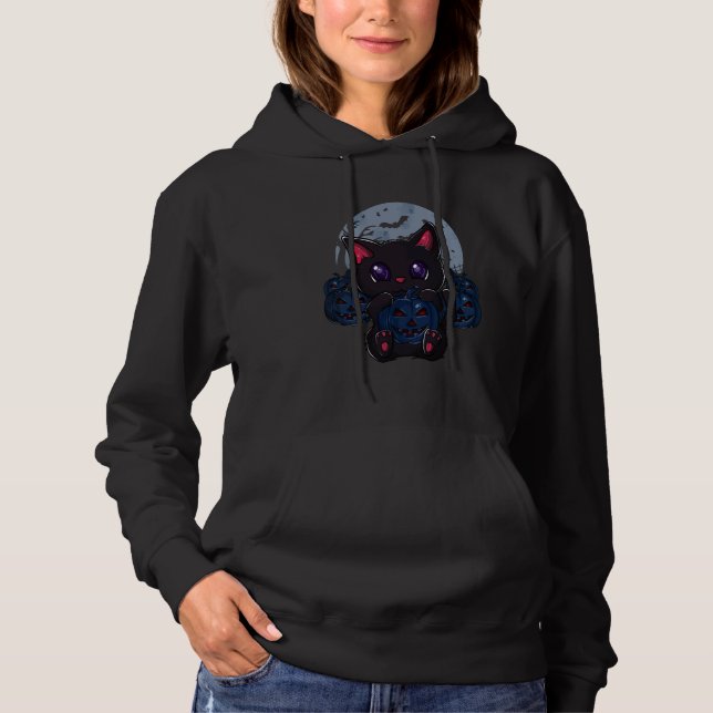 Sudadera Cute Black Cat Pumpkin Moon Halloween Cat (Anverso)