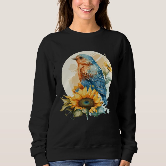 Sudadera Cute Bluebird Sunflower Birding Bird (Anverso)