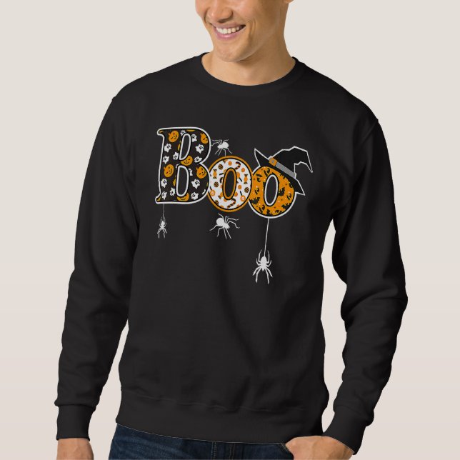 Sudadera Cute Boo con arañas y sombrero de bruja Halloween (Anverso)