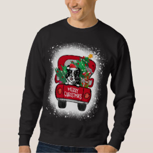 Sudadera Cute Border Collie Red Truck Merry Christmas Bleac