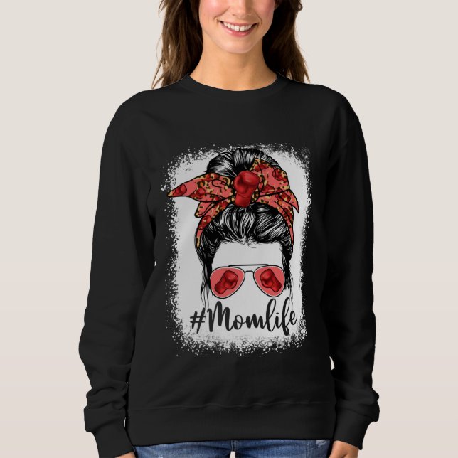 Sudadera Cute Boxing Mom Life Messy Bun Game Day Mother s D (Anverso)