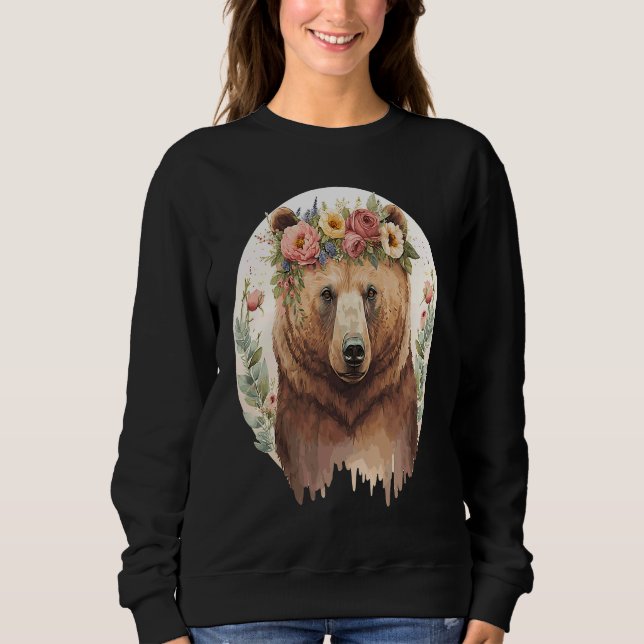 Sudadera Cute Brown Bear Grizzly Flower Crown Animal (Anverso)