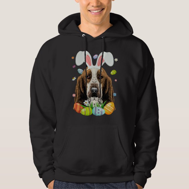 Sudadera Cute Bunny Basset Hound Dog Head Easter Egg Happy  (Anverso)