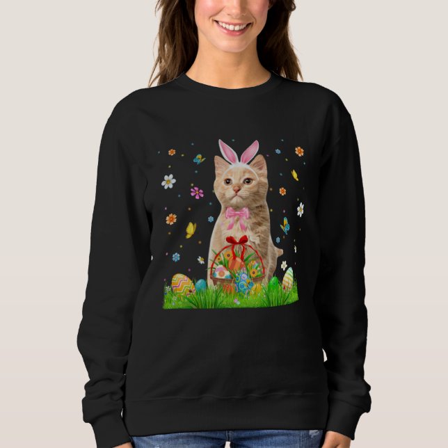 Sudadera Cute Bunny Cat With Easter Egg Basket Happy Easter (Anverso)
