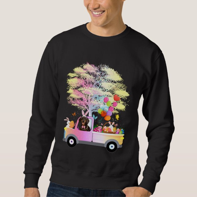 Sudadera Cute Bunny Dachshund Dog & Eggs On Truck Wiener Ea (Anverso)
