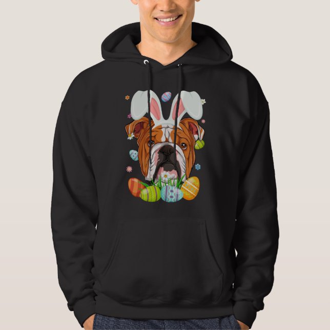 Sudadera Cute Bunny English Bulldog Dog Head & Easter Egg E (Anverso)